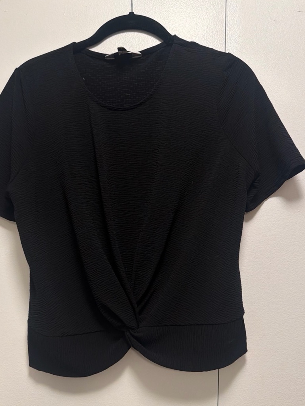 Women's Black Twist-Front Short Sleeve Top
